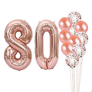 Rose Gold Glitz 80th Birthday Party Age 80 Tableware Decorations Balloons